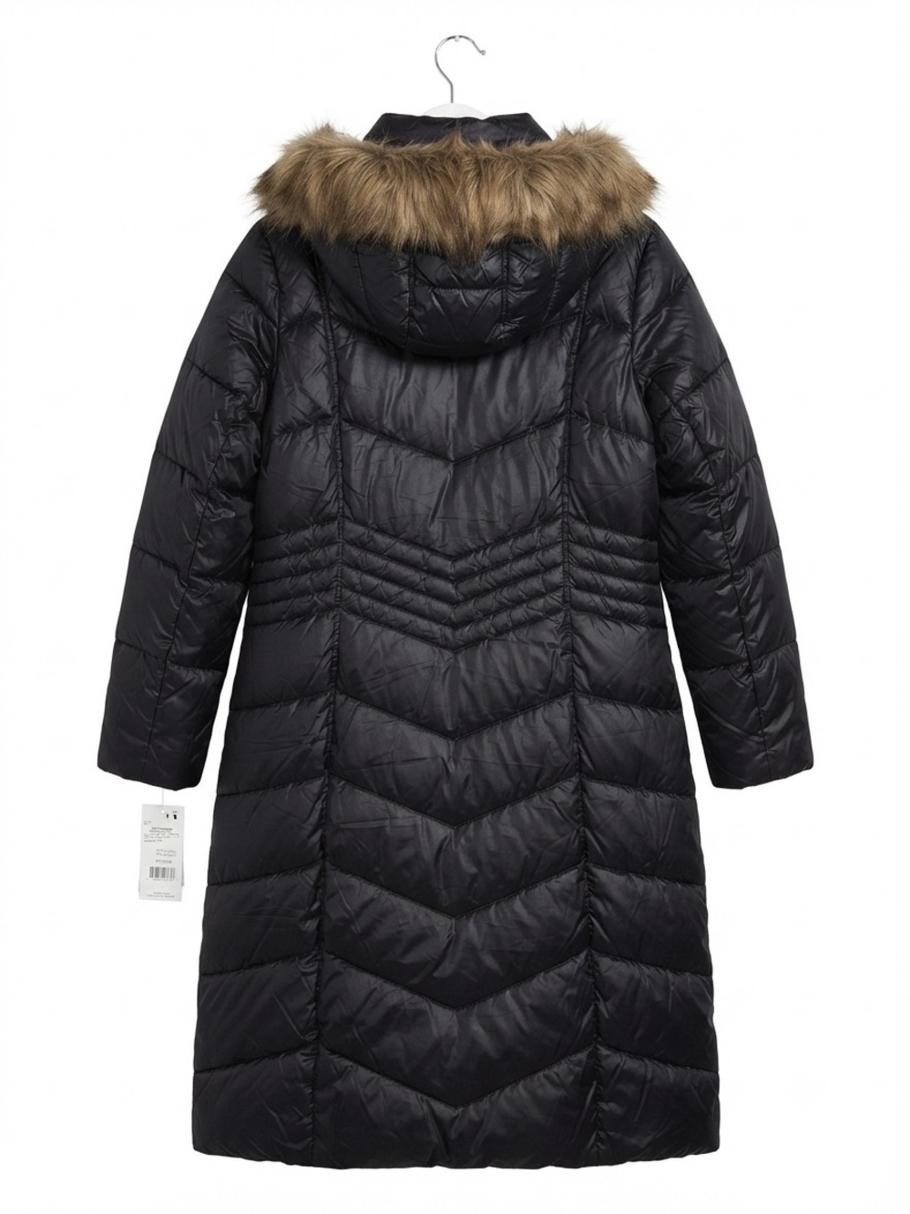 95-NWT-Gallery Black Long Quilted Puffer with Removable Faux-Fur Hood (S-XS) - Picture 2 of 4